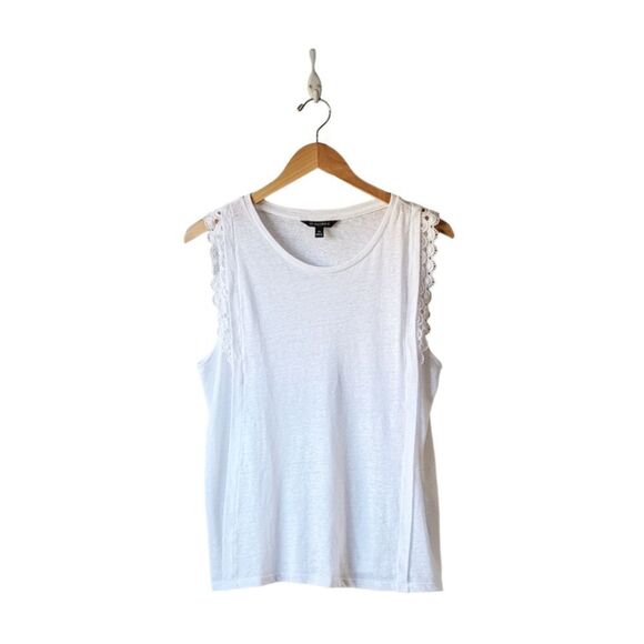 Banana Republic‎ Linen Blend Eyelet Flutter Sleeve Top sz M - Picture 6 of 11